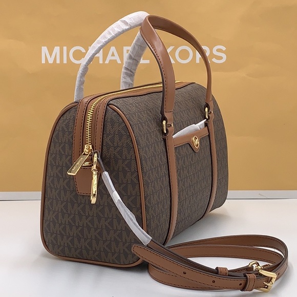 MICHAEL KORS JST TRAVEL MEDIUM DUFFLE SATCHEL SHOULDER CROSSBODY BAG MK BROWN - Picture 2 of 16